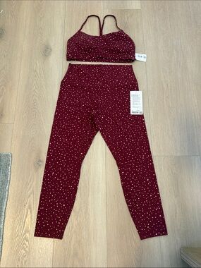 lululemon Maroon Polka Dot Set - Align Leggings & Matching Flow Y Sports Bra
